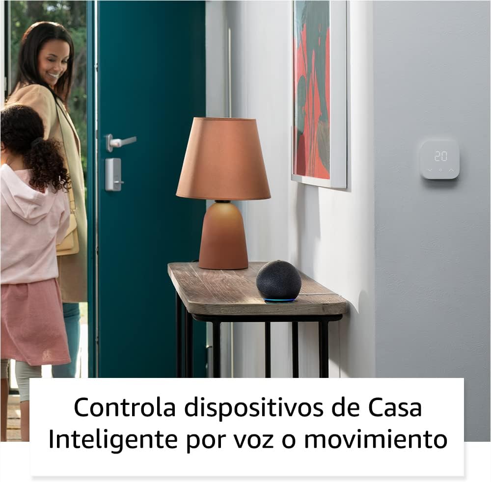 Echo Dot (modelo más reciente): bocina Alexa con sonido vibrante, ideal para recámaras, comedores y oficinas (negro)