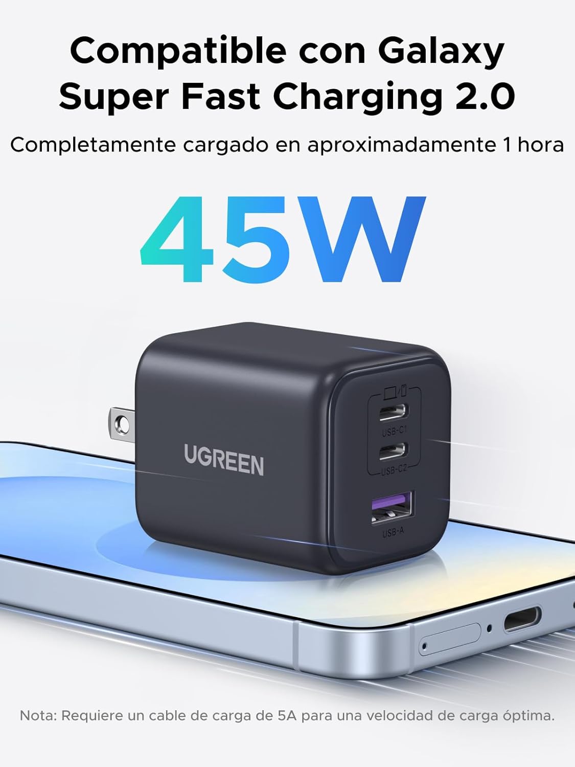 UGREEN 45W Cargador USB-C PD — 3 Puertos | Carga Súper Rápida