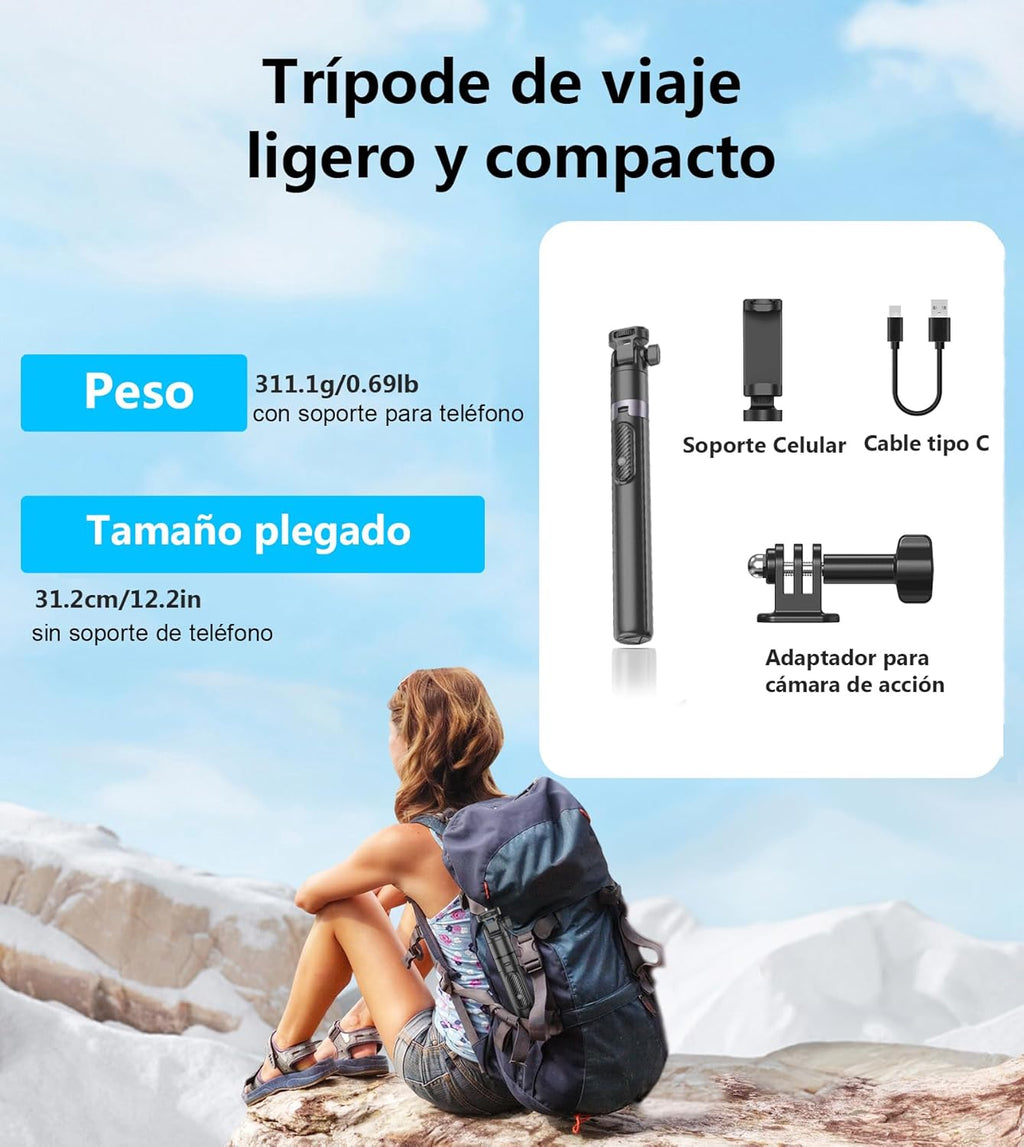 Tripié 173 cm para Celular + Selfie Stick + Control Remoto
