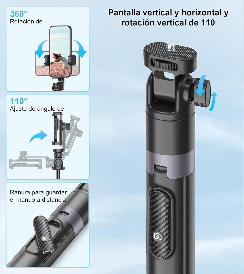 Tripié 173 cm para Celular + Selfie Stick + Control Remoto