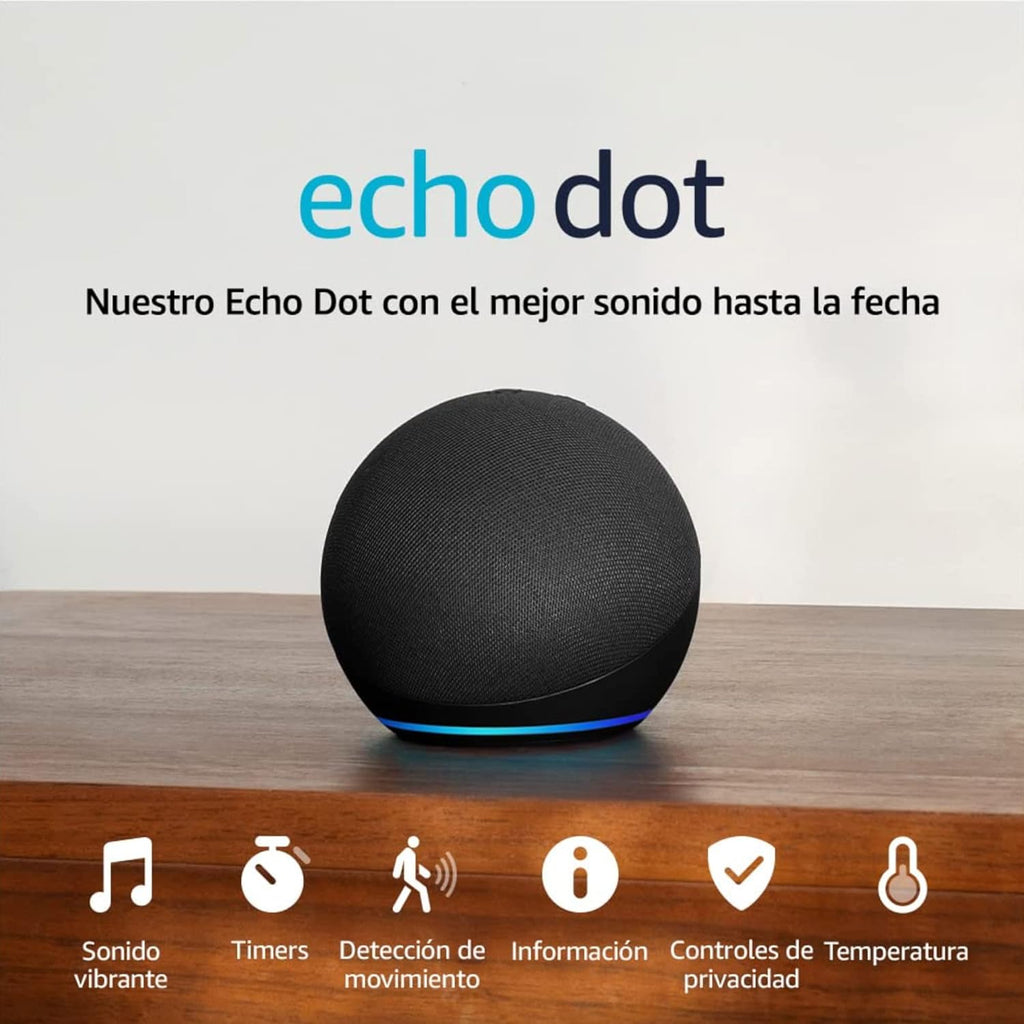 Echo Dot (modelo más reciente): bocina Alexa con sonido vibrante, ideal para recámaras, comedores y oficinas (negro)