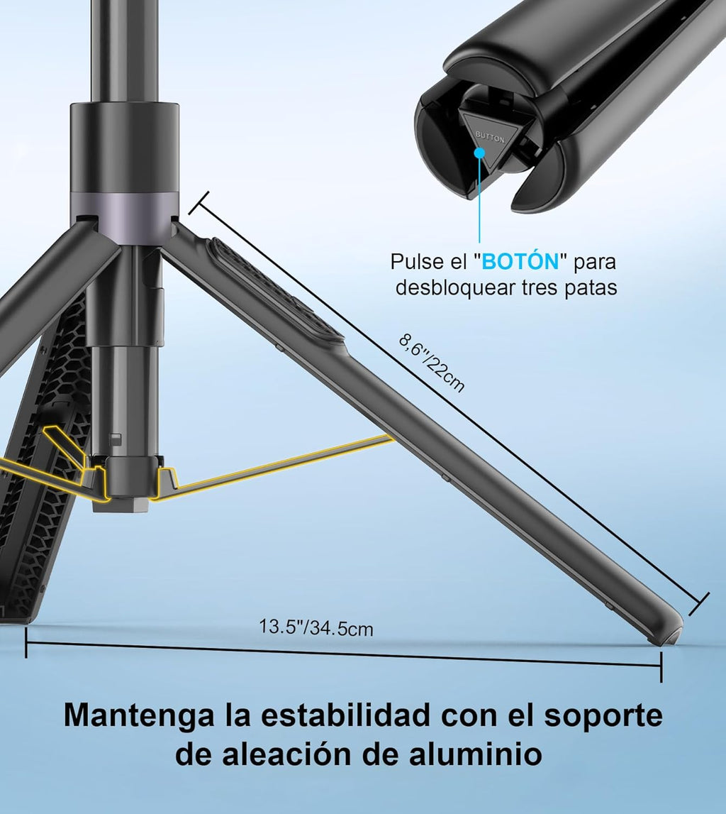 Tripié 173 cm para Celular + Selfie Stick + Control Remoto