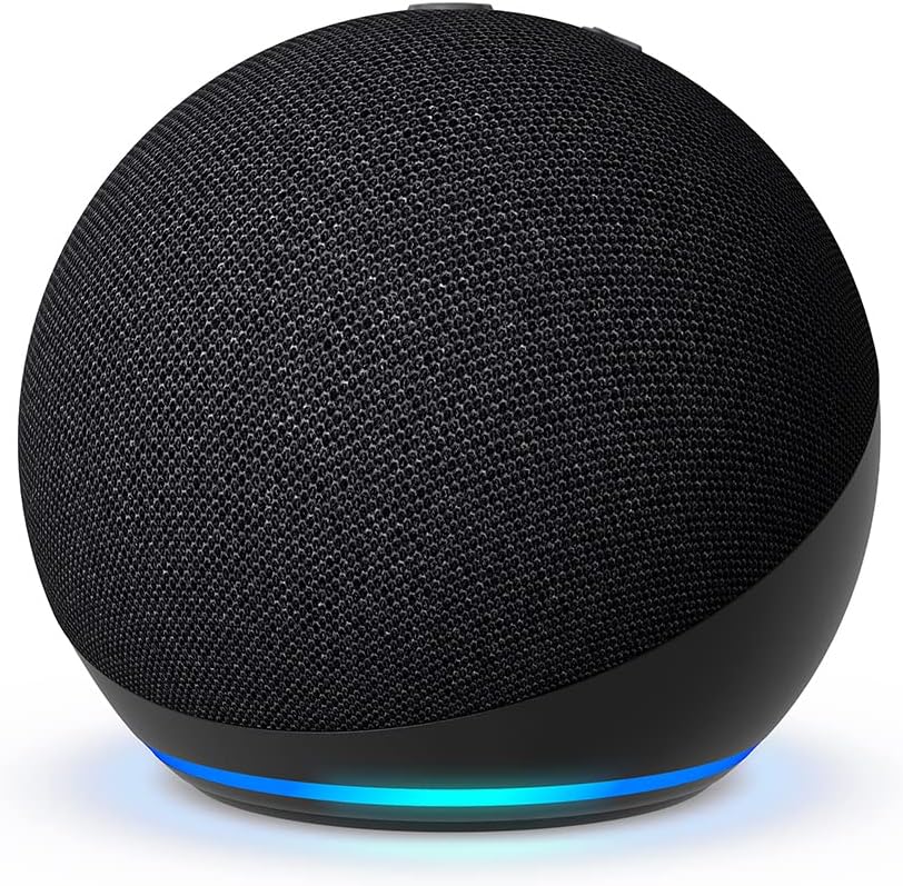 Echo Dot (modelo más reciente): bocina Alexa con sonido vibrante, ideal para recámaras, comedores y oficinas (negro)